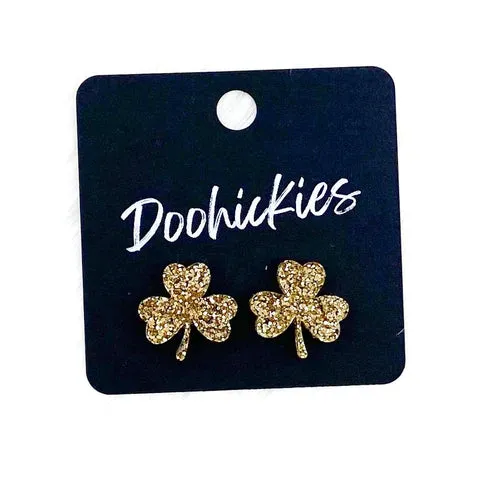 15mm Lil' Shamrock Stud Earrings - Gold Glitter