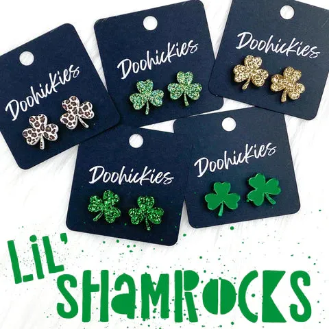 15mm Lil' Shamrock Stud Earrings - Gold Glitter