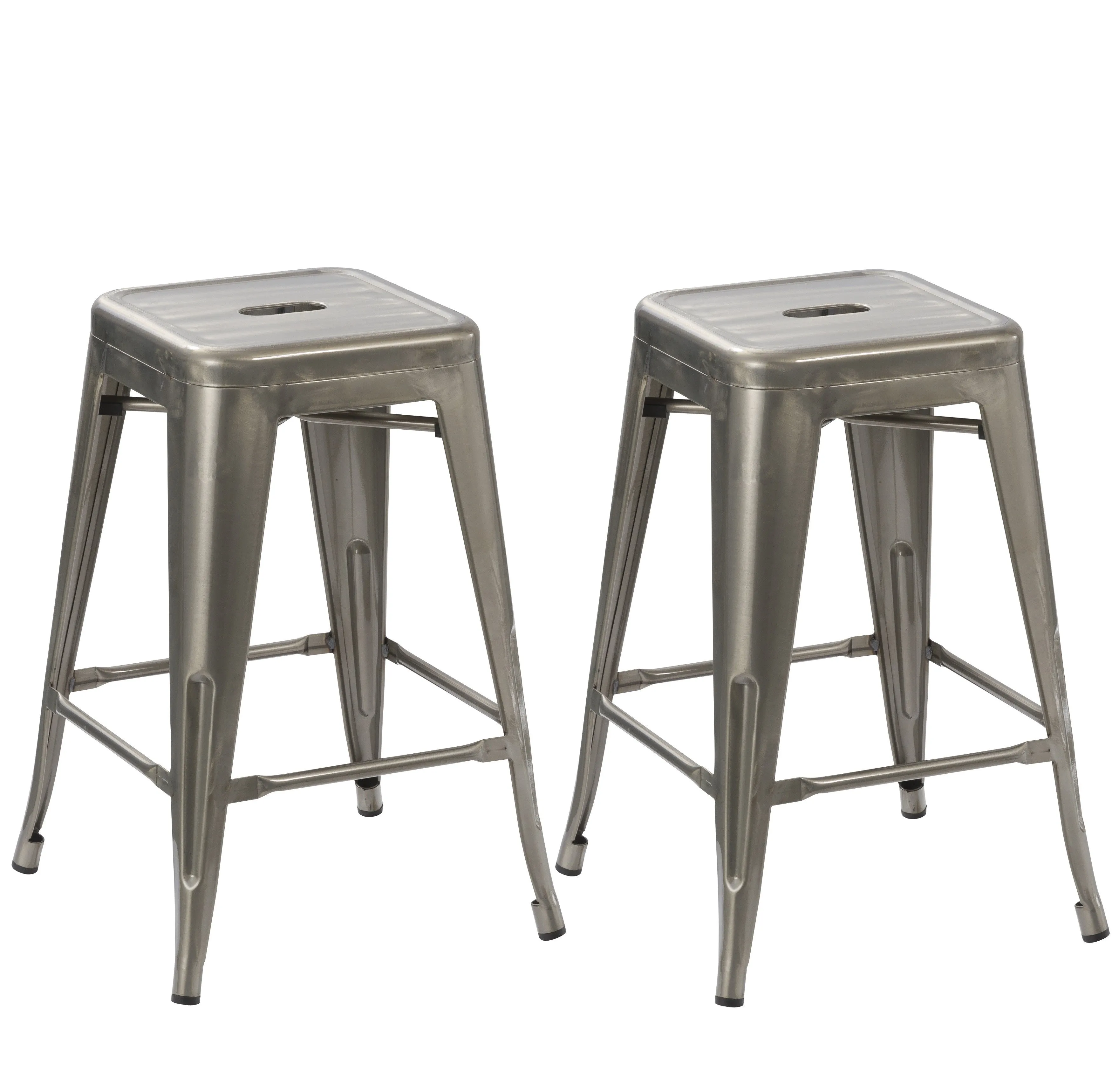 24" Industrial Antique Clear Brush Distressed Metal BarStools (Set of Two)