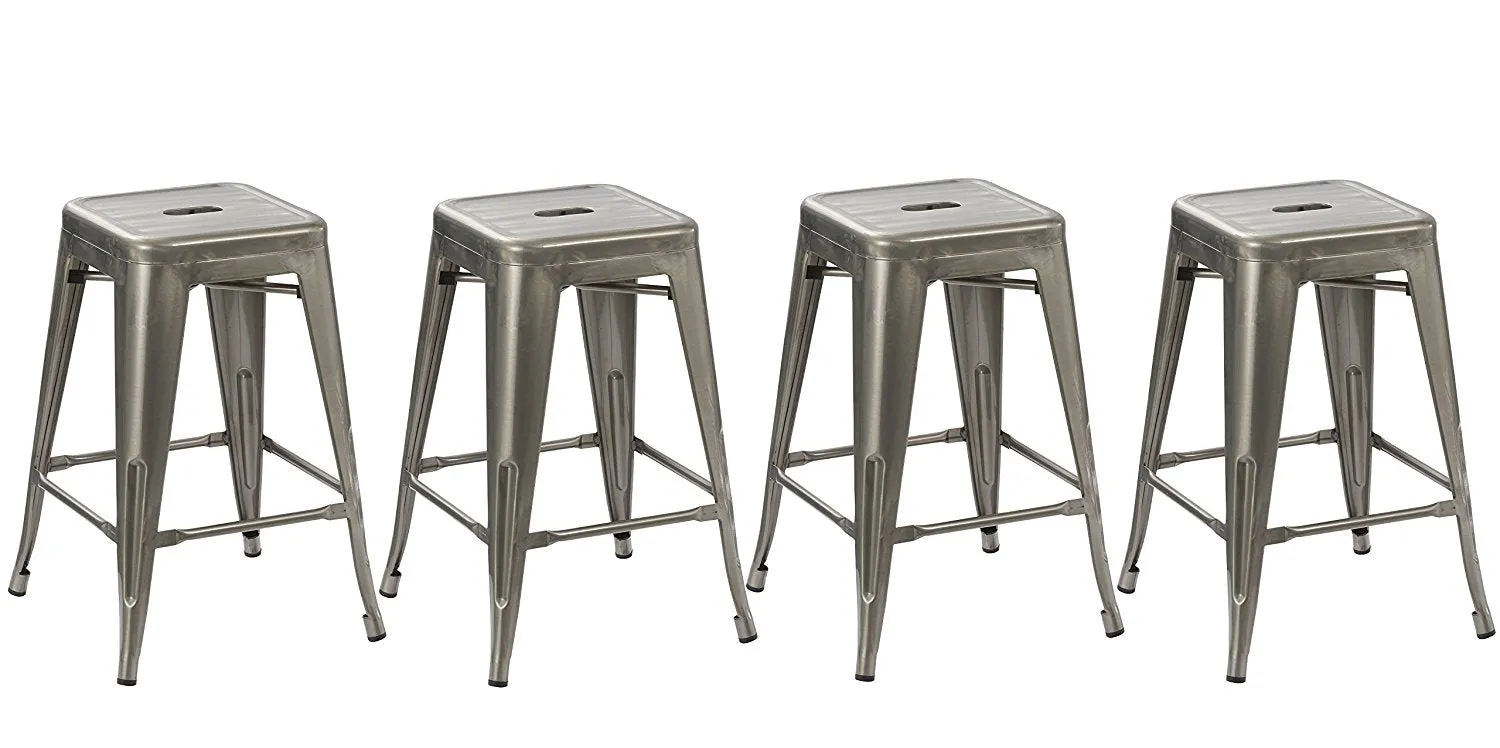 24" Industrial Antique Clear Brush Distressed Metal BarStools (Set of Two)