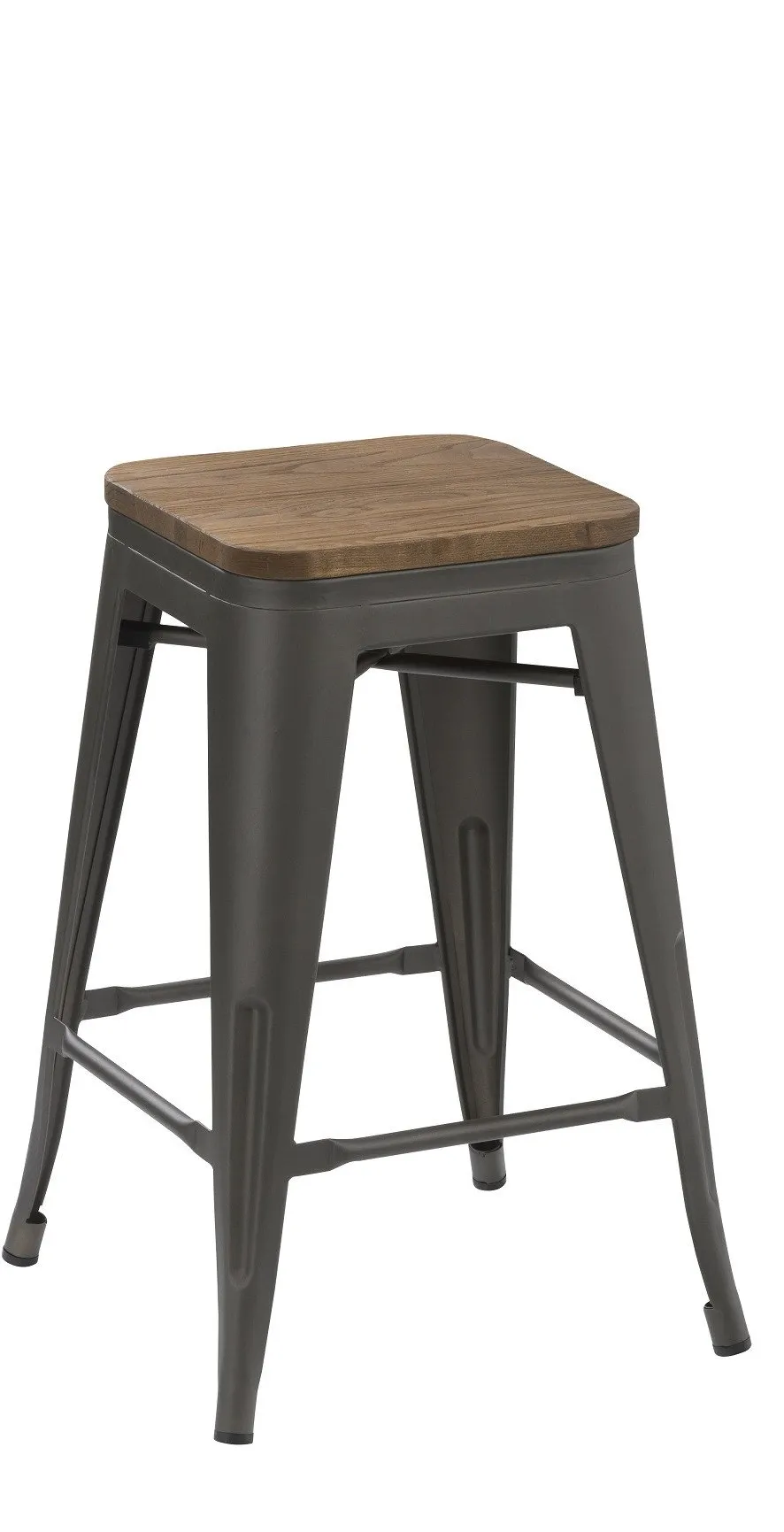 30" Industrial Metal Vintage Stackable Distressed Counter Bar Stool Wood top- 2