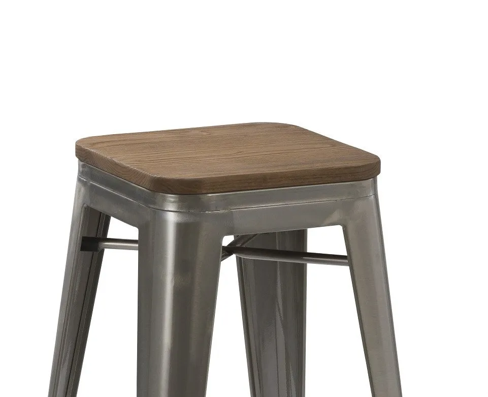 30" Industrial Vintage Brush Distressed Metal Bar Stools wood seat (Set of 2)