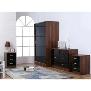 4 Pcs Reflect XL 2 Door Sliding Wardrobe Set - Black & Walnut