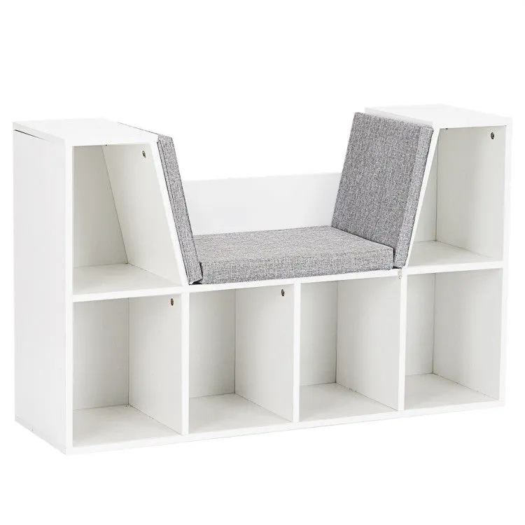 6-Cubby Kid Storage Bookcase with Cushioned Reading Nook