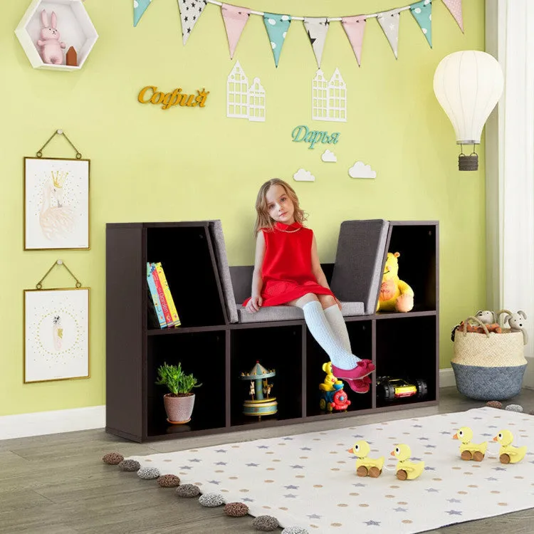 6-Cubby Kid Storage Bookcase with Cushioned Reading Nook