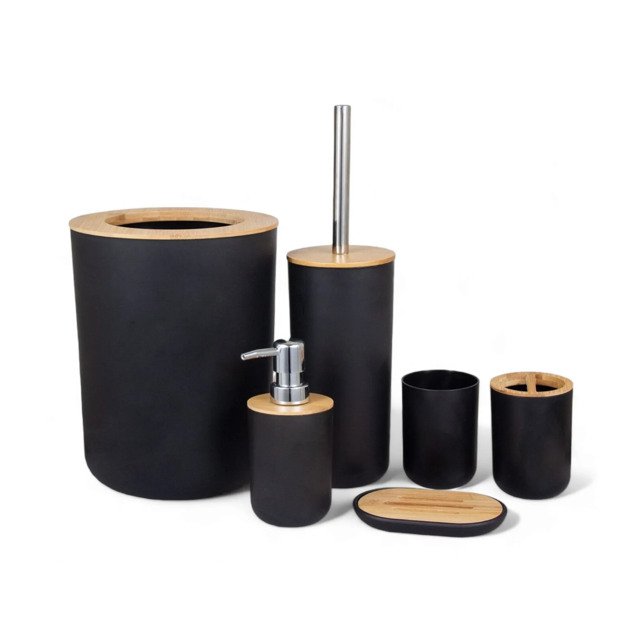 6-Piece Bathroom Accessories Set Luxury Eco Series with Wooden Lid