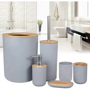 6-Piece Bathroom Accessories Set Luxury Eco Series with Wooden Lid