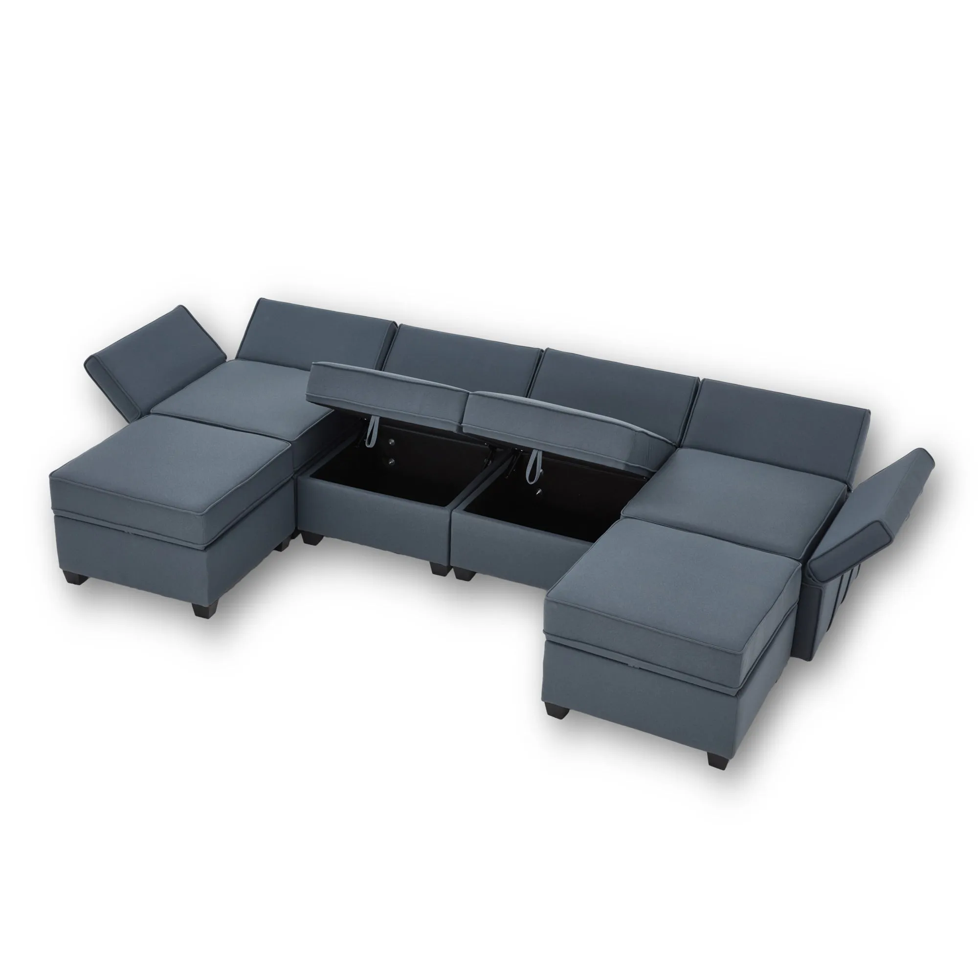 Reversible 6-Seater Modular Sectional Sofa with Storage and Adjustable Backrest in Elegant Blue Gray