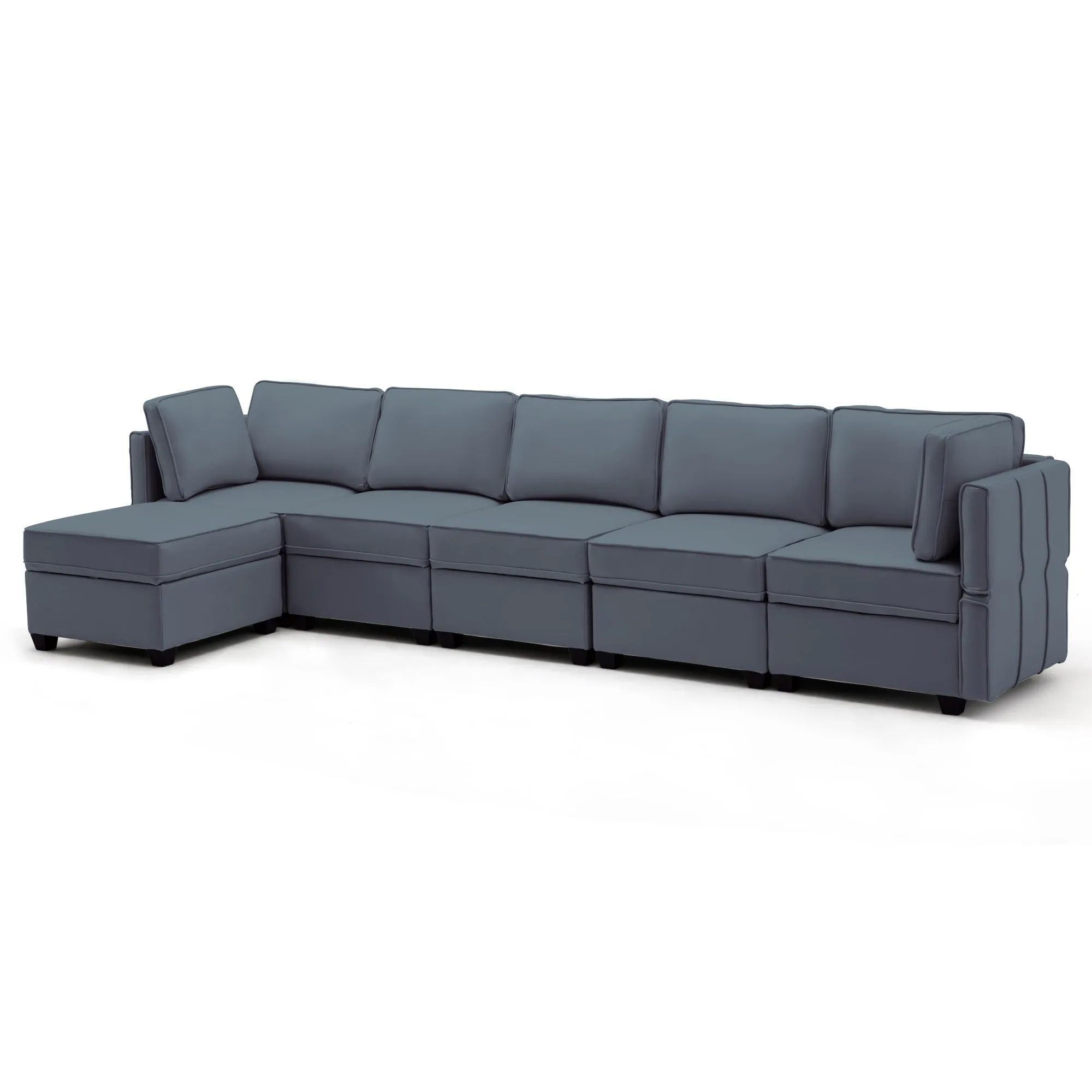 Reversible 6-Seater Modular Sectional Sofa with Storage and Adjustable Backrest in Elegant Blue Gray