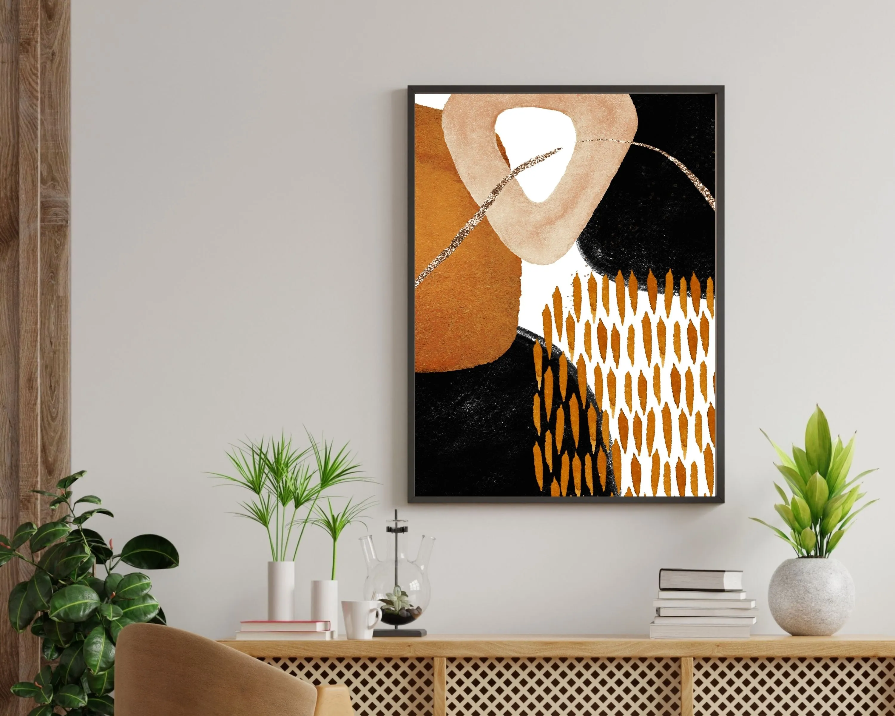 Abstract Boho Art Prints | Burnt Orange Black