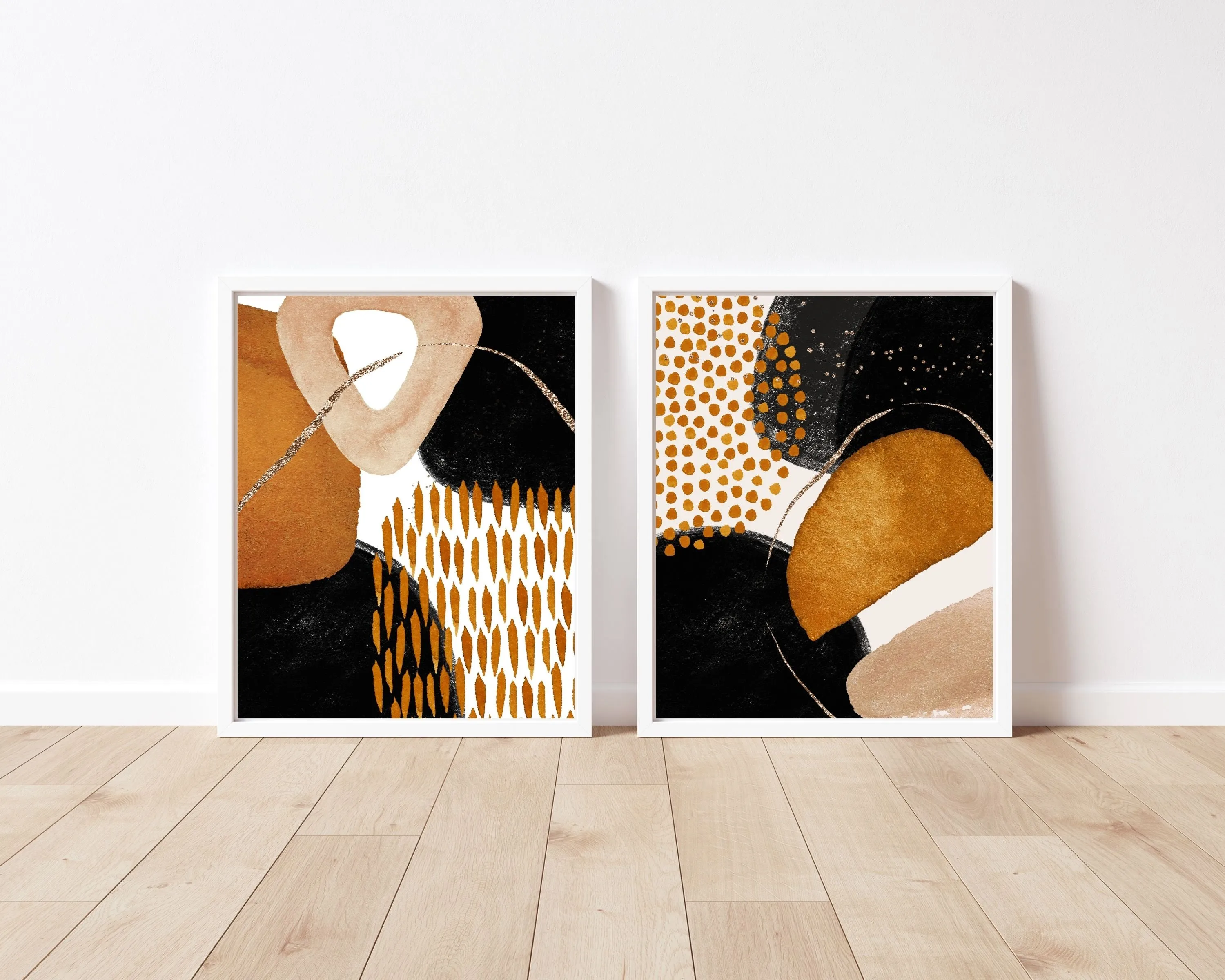 Abstract Boho Art Prints | Burnt Orange Black