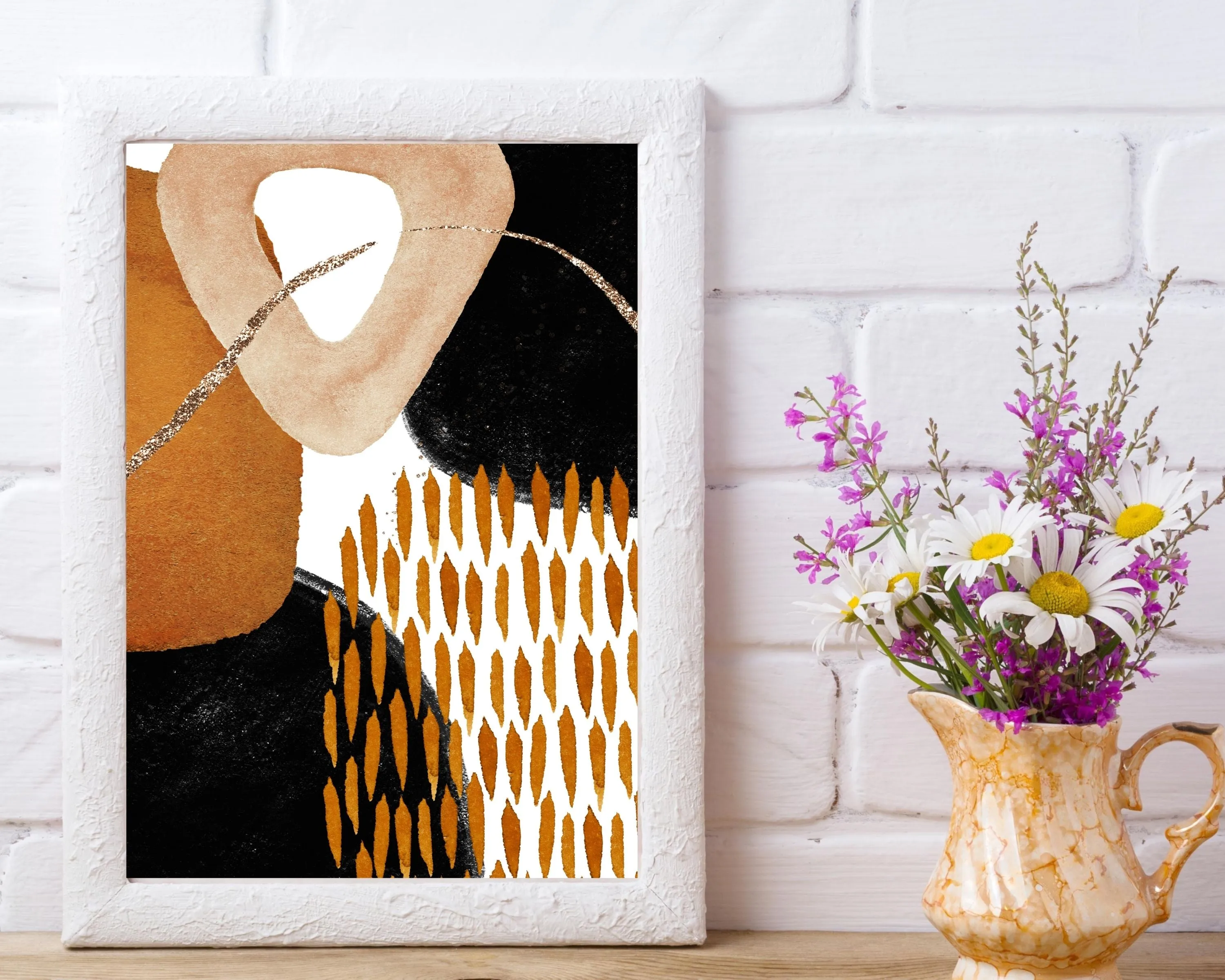 Abstract Boho Art Prints | Burnt Orange Black