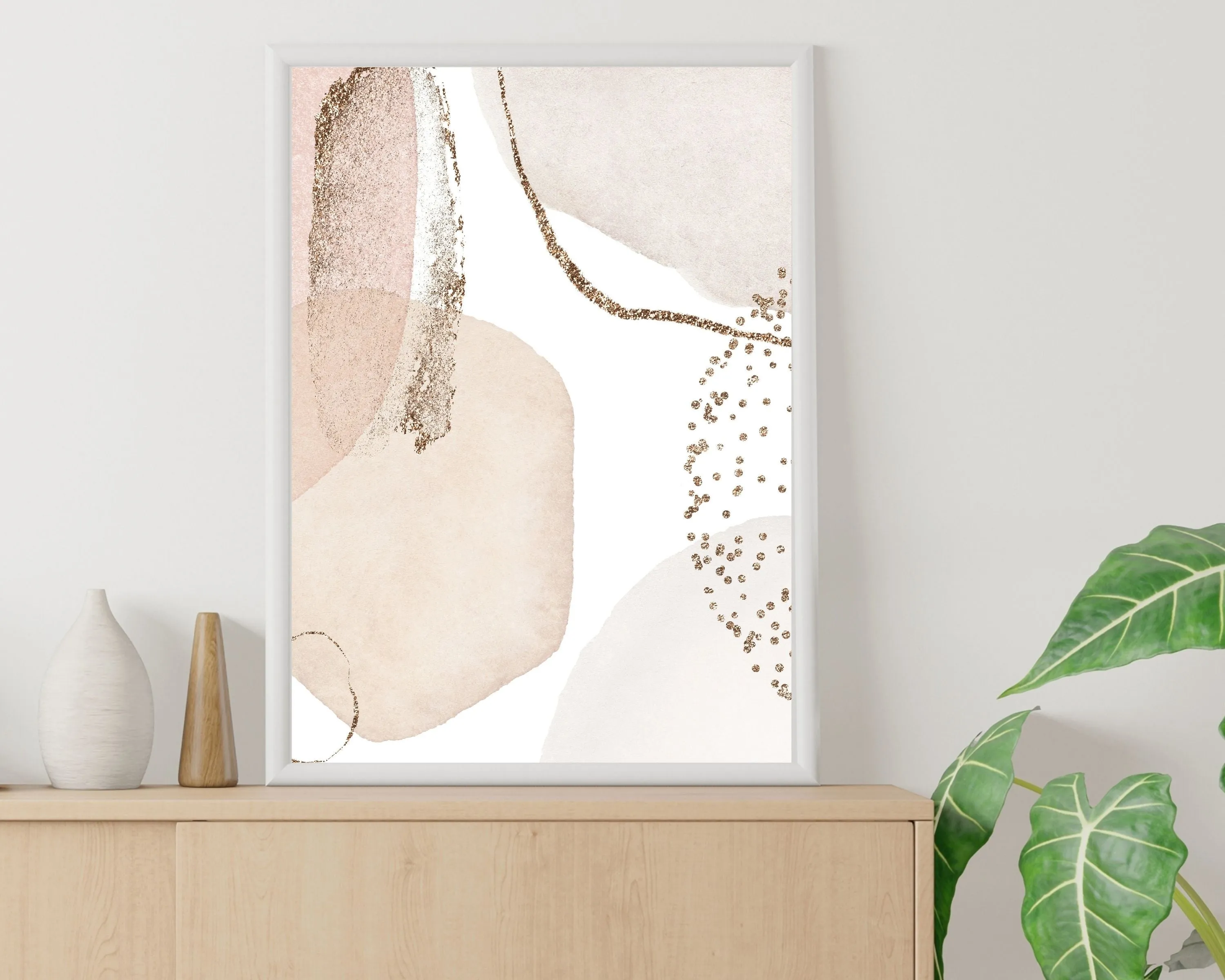 Abstract Boho Art Prints | Rose Gold White