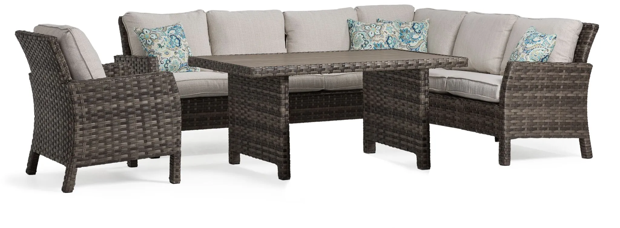 Acadia 4-Piece Outdoor Banquette Set - Grey, Beige