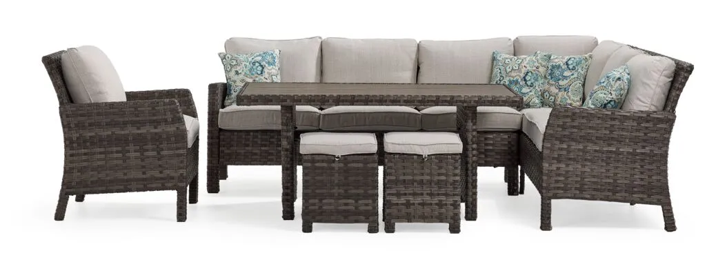 Acadia 6-Piece Outdoor Banquette Set - Grey, Beige