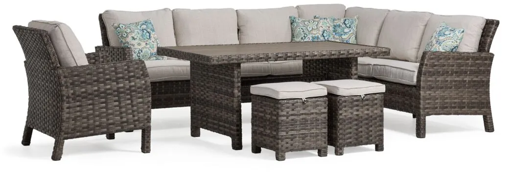 Acadia 6-Piece Outdoor Banquette Set - Grey, Beige