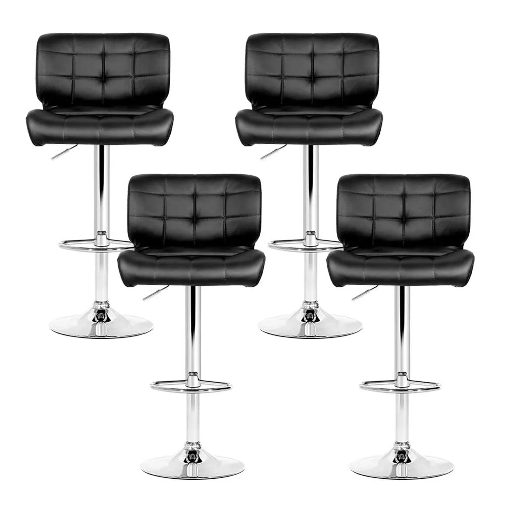 Adjustable Black Leather Bar Stools, 4x Set - Artiss