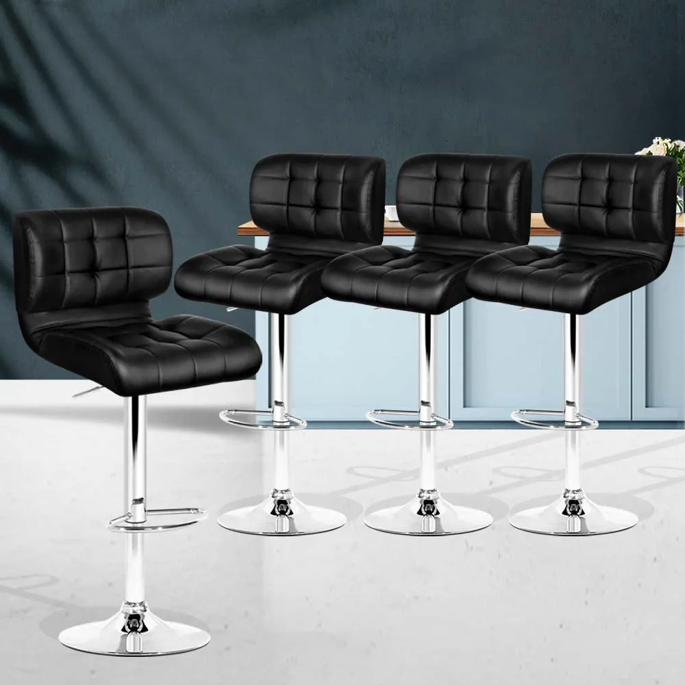 Adjustable Black Leather Bar Stools, 4x Set - Artiss