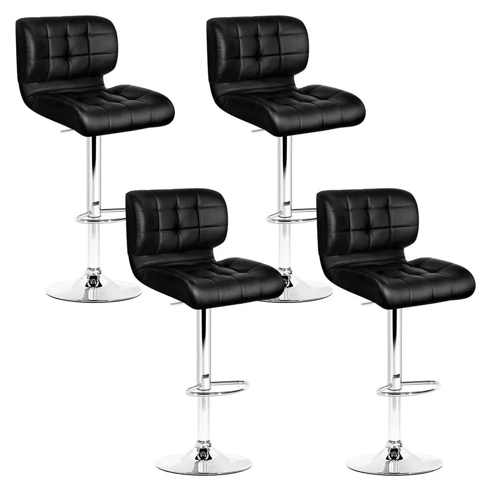 Adjustable Black Leather Bar Stools, 4x Set - Artiss