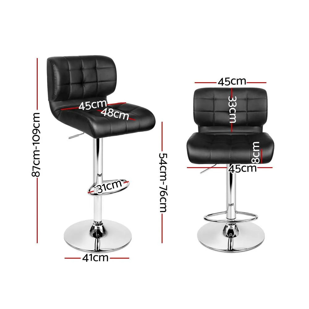 Adjustable Black Leather Bar Stools, 4x Set - Artiss