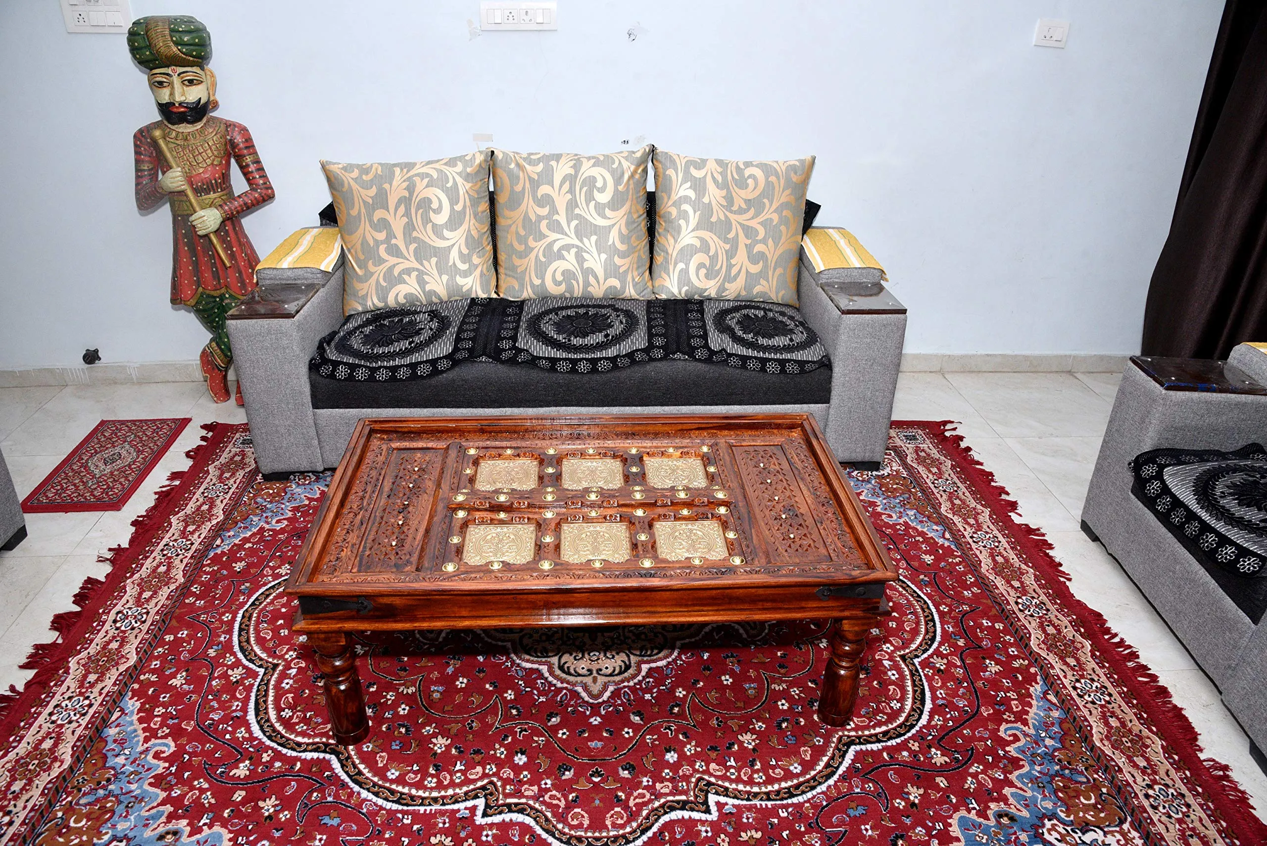 advika handicraft Antique Design Sheesham (Rosewood) Solid Wood Table | Coffee Table | Garden and Outdoor Table |Decorative| Living Room|Natural Brown(117X70X45 cm) 8 MM Glass Include