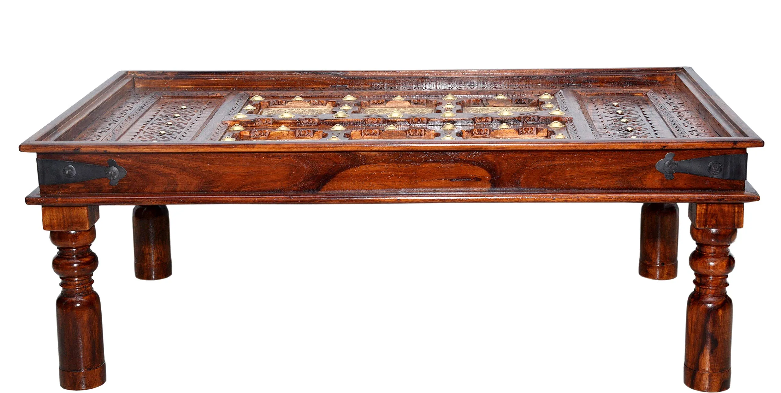 advika handicraft Antique Design Sheesham (Rosewood) Solid Wood Table | Coffee Table | Garden and Outdoor Table |Decorative| Living Room|Natural Brown(117X70X45 cm) 8 MM Glass Include