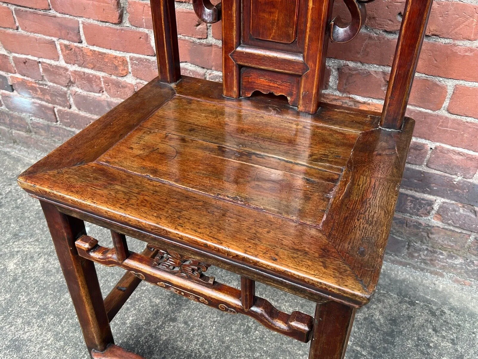 Antique Chinese Pair of 2 Qing Dynasty Side Chairs Late 1800's Yumu Elm Wood