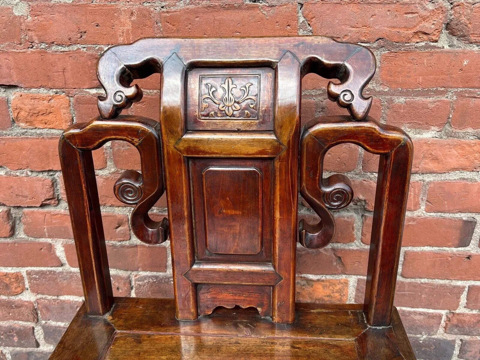 Antique Chinese Pair of 2 Qing Dynasty Side Chairs Late 1800's Yumu Elm Wood