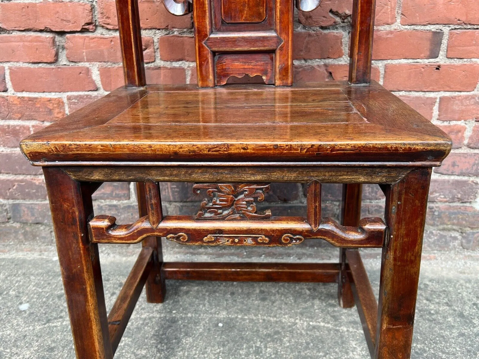 Antique Chinese Pair of 2 Qing Dynasty Side Chairs Late 1800's Yumu Elm Wood