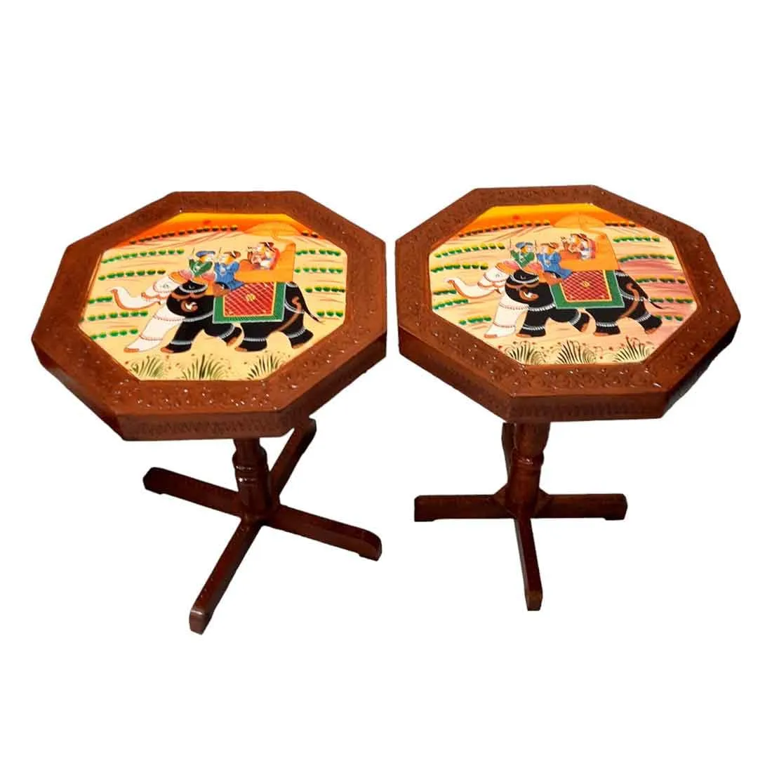 APKAMART Handcrafted Wooden Side Table cum Stool - 20 Inch - Set of 2 - Wooden Stool for Home Decor, Living Room Decor and Gifts