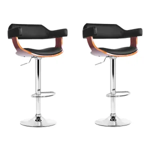 Artiss 2x Bar Stools Gas Lift Leather w/Armrest Black