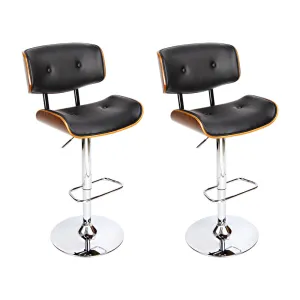 Artiss Set of 2 Wooden Gas Lift Bar Stools - Black and Chrome