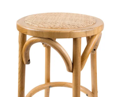 Aster 2pc Round Bar Stools Dining Stool Chair Solid Birch Timber Rattan Seat Oak