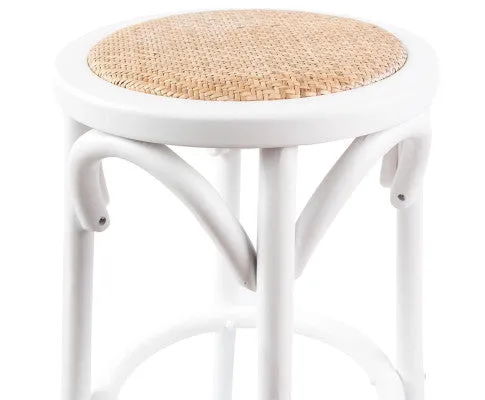 Aster 3pc Round Bar Stools Dining Stool Chair Solid Birch Wood Rattan Seat White