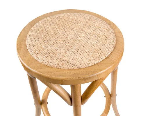 Aster 4pc Round Bar Stools Dining Stool Chair Solid Birch Wood Rattan Seat Oak