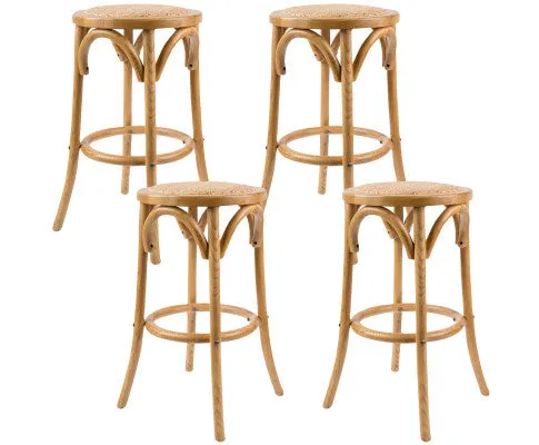 Aster 4pc Round Bar Stools Dining Stool Chair Solid Birch Wood Rattan Seat Oak