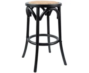 Aster Round Bar Stools Dining Stool Chair Solid Birch Timber Rattan Seat Black