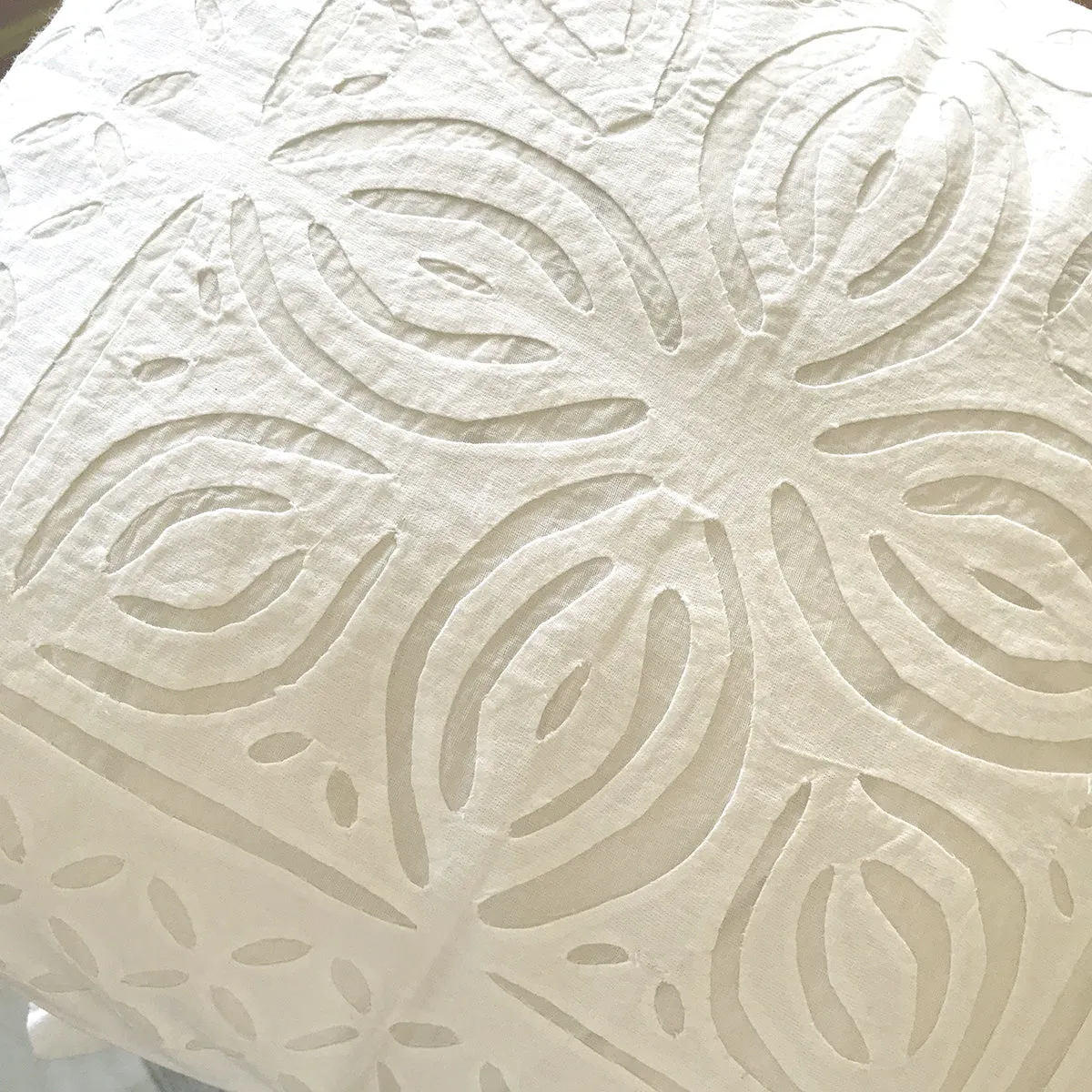 Barmer Appliqué Pillow Cover - White on White - 4 Petal