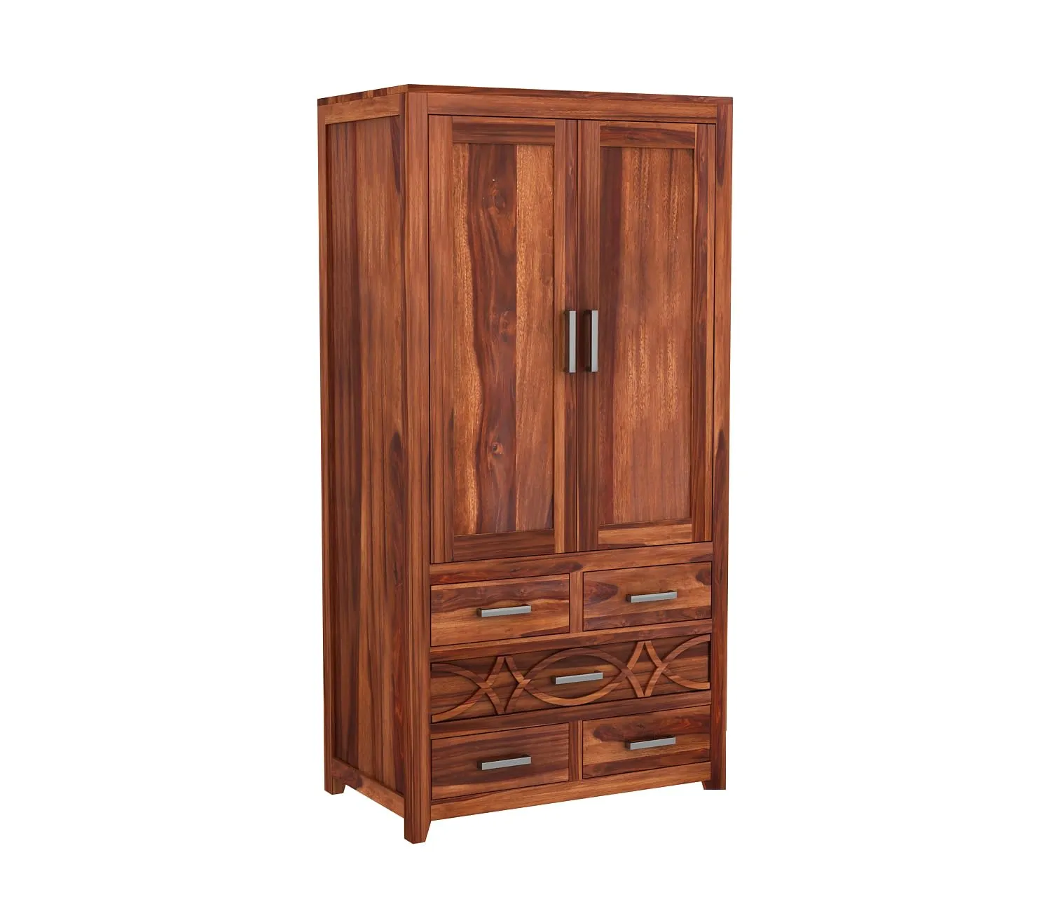 BedCult Furniture Wooden 3 Door Wardrobe for Clothes with 8 Drawer 7 Shelf Storage & Hanging Space and 1 Locker - Sheesham Wood Almirah for Bedroom - Solid Wood Large Cupboard (Honey Finish)