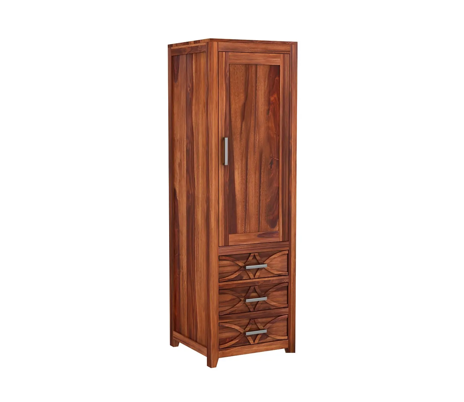 BedCult Furniture Wooden 3 Door Wardrobe for Clothes with 8 Drawer 7 Shelf Storage & Hanging Space and 1 Locker - Sheesham Wood Almirah for Bedroom - Solid Wood Large Cupboard (Honey Finish)