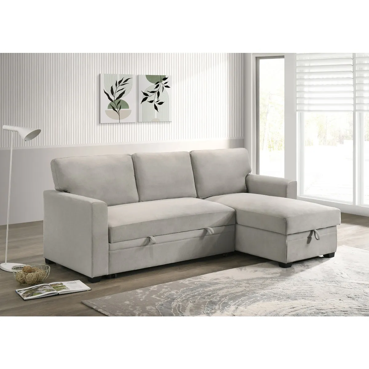 Beige 2-Piece Sectional with Pull-Out Sleeper & Reversible Storage Chaise