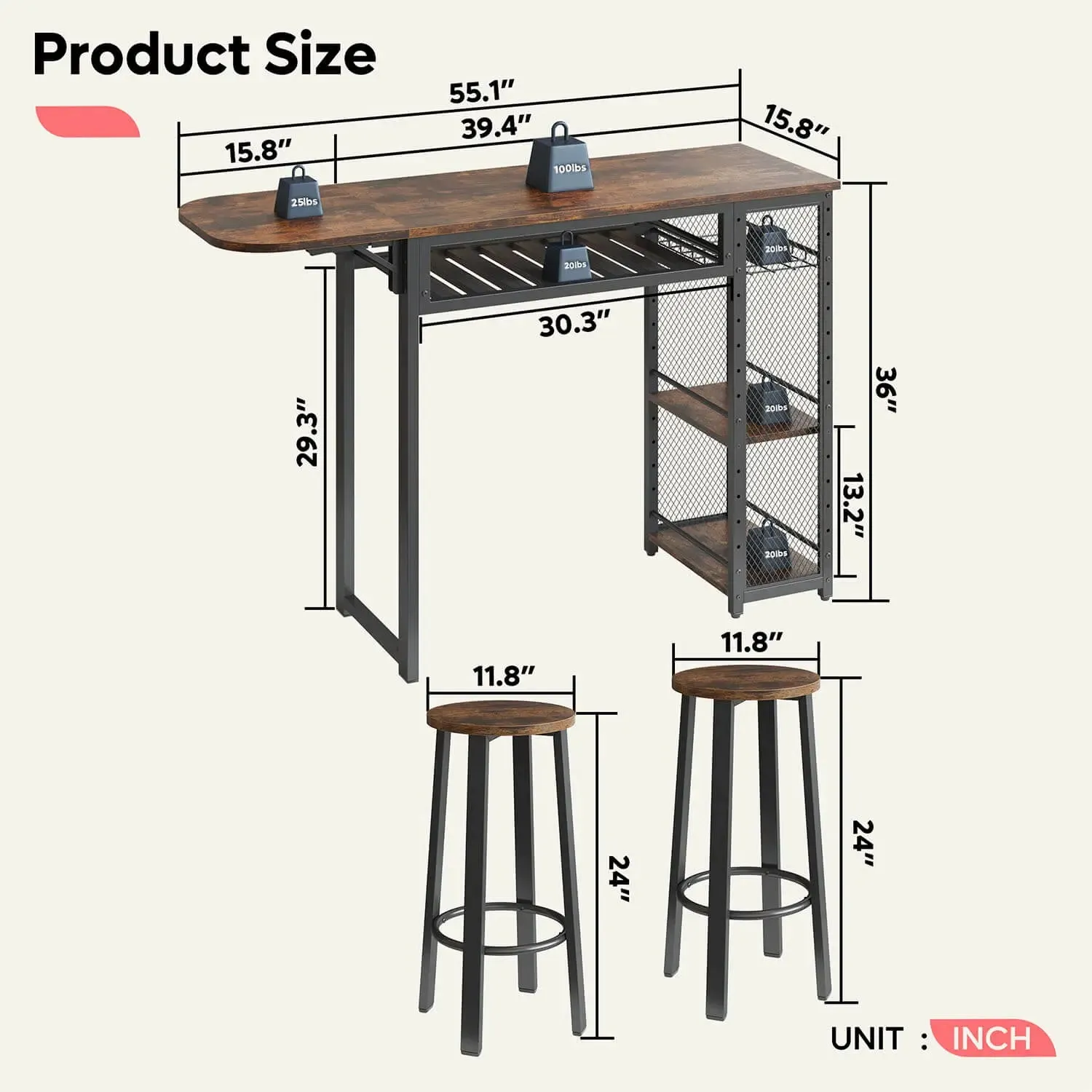 Bestier Industrial Dining Set - Buffet Table and Chair Set