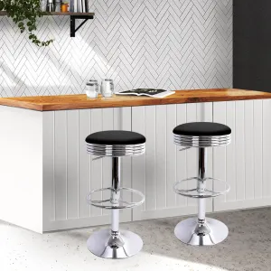 Black PU Leather Swivel Bar Stools Set, Chrome - Artiss