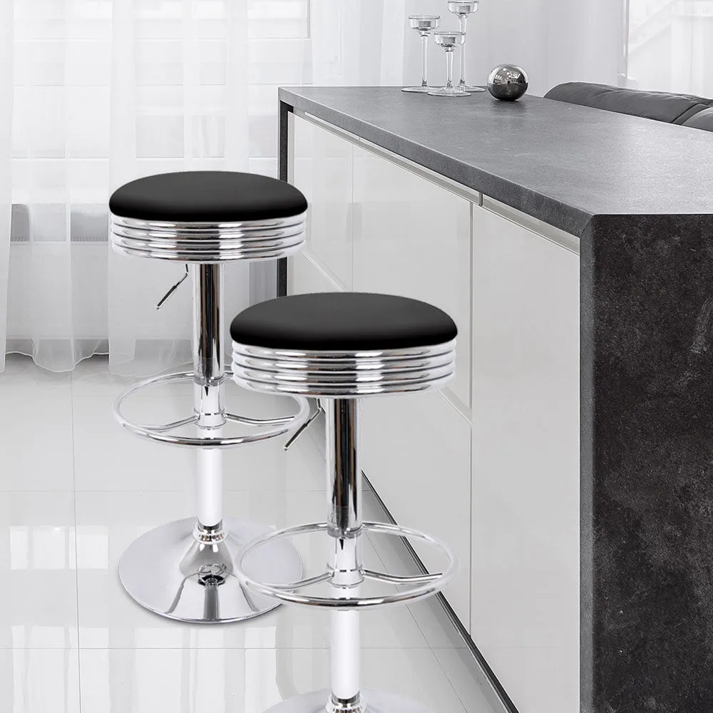 Black PU Leather Swivel Bar Stools Set, Chrome - Artiss