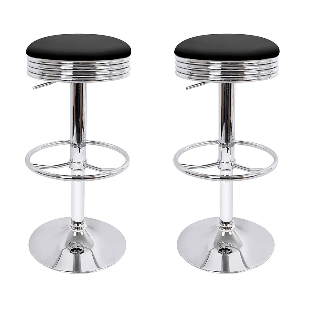 Black PU Leather Swivel Bar Stools Set, Chrome - Artiss