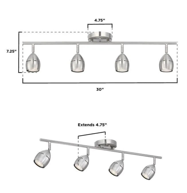 Borgata Four-Light LED Track Light Kit, Brushed Nickel Finish