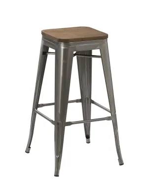 BTEXPERT 30" inch Industrial Stackable Tabouret Metal Vintage Antique Rustic Style Clear Brush Distressed Counter Bar Stool Modern wood top seat ( barstool)