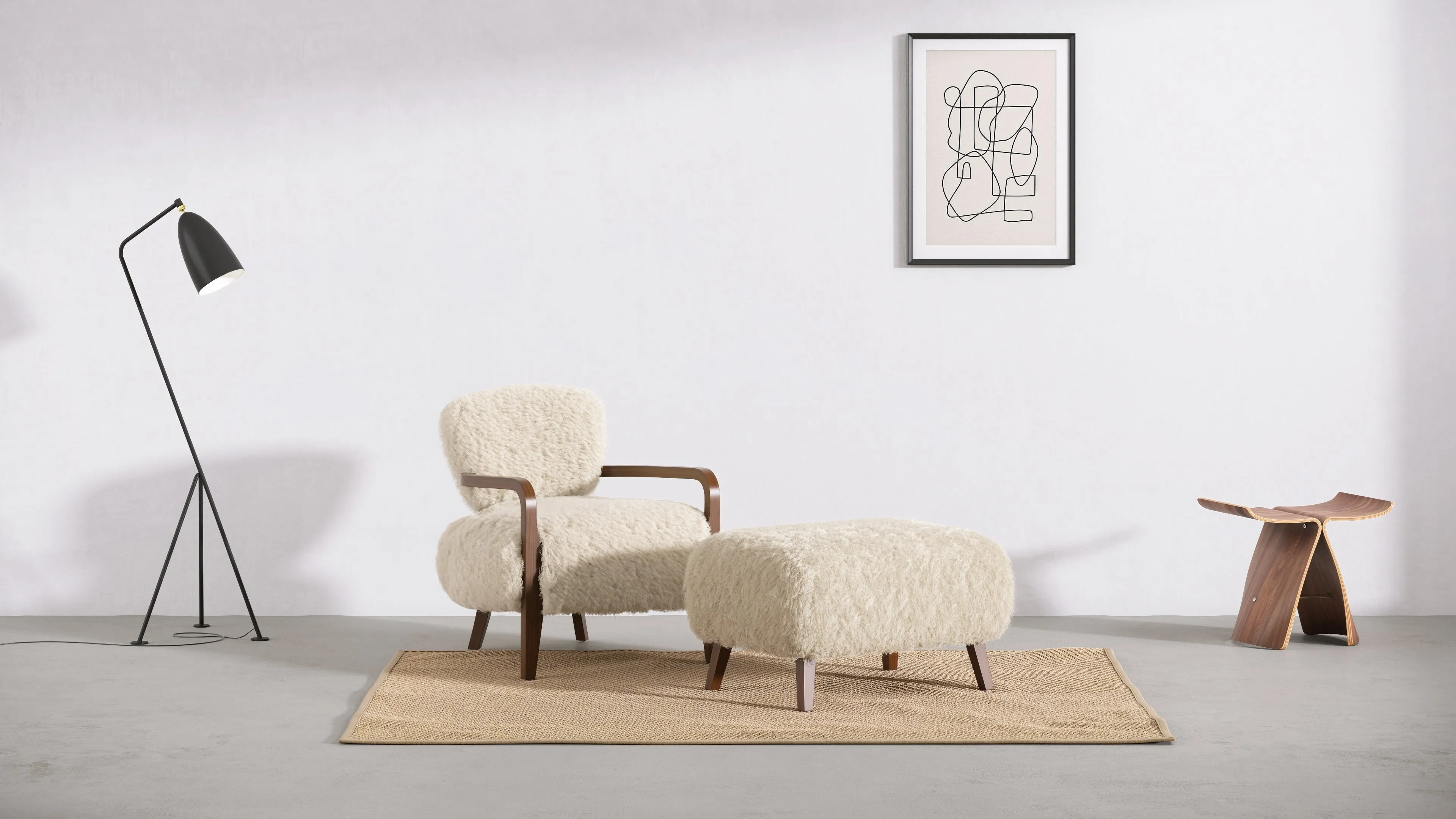 Cabana - Cabana Chair, Almond Long Hair Sherpa and Walnut