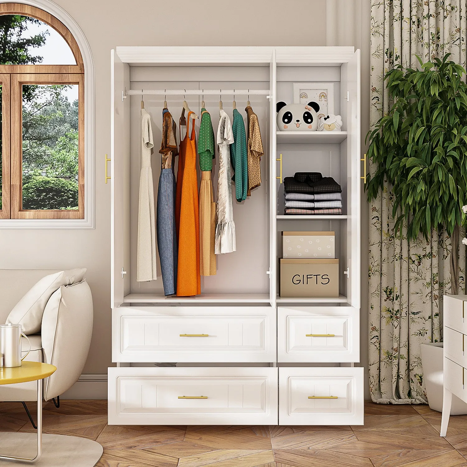 Clothes Closet Storage Cabinet with Metal Handles for Small Spaces