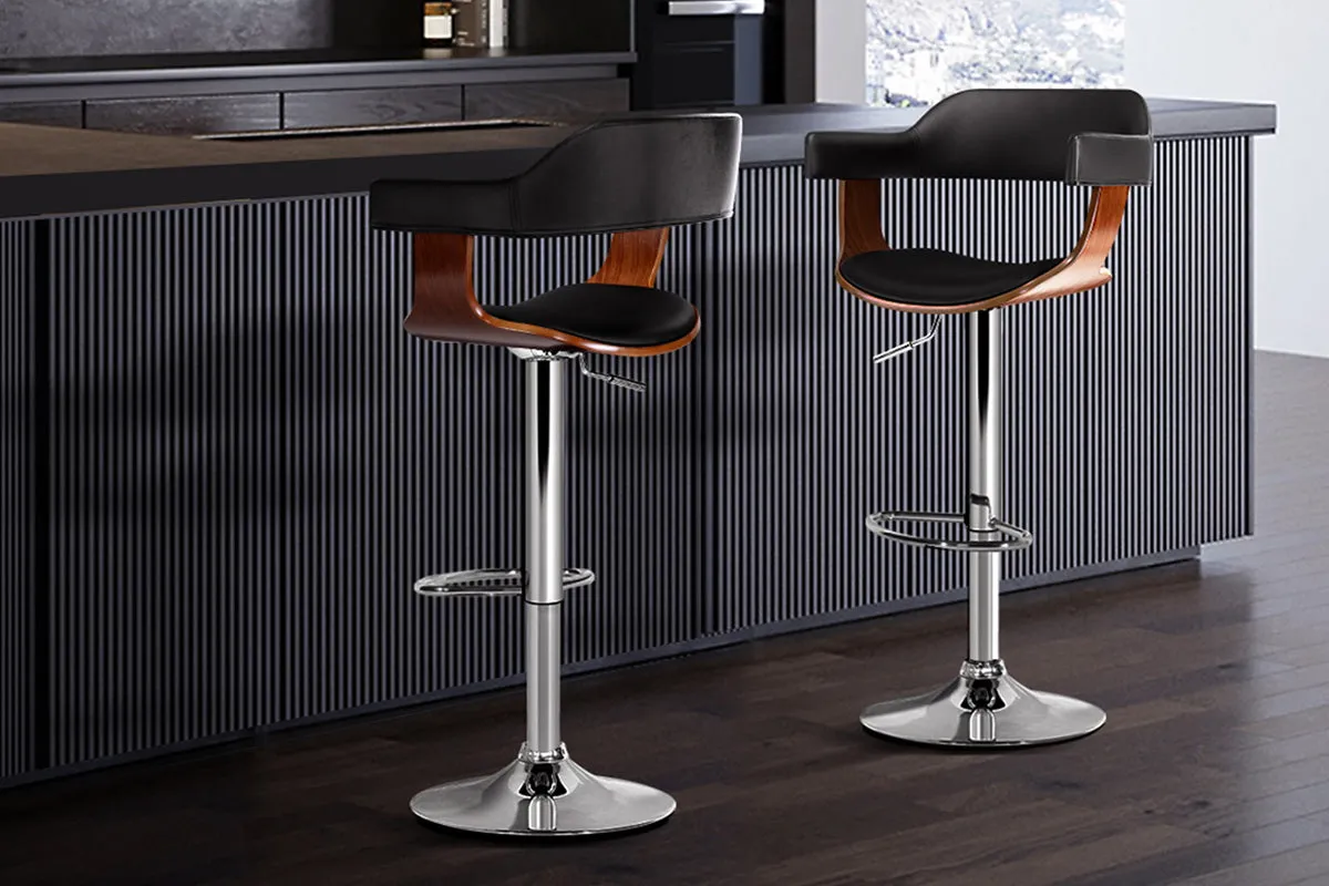 Comfortable PU Leather Bar Stools, Swivel, Chrome Set of 2 - Artiss